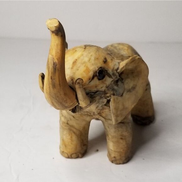 VTG Crushed oyster  Handmade Elephant Figurine Statue Marbleized trunk raised - Picture 2 of 13